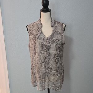 WHITE HOUSE BLACK MARKET Snakeskin Print Sleeveless Ruffle Lined Tank Top Sz 12